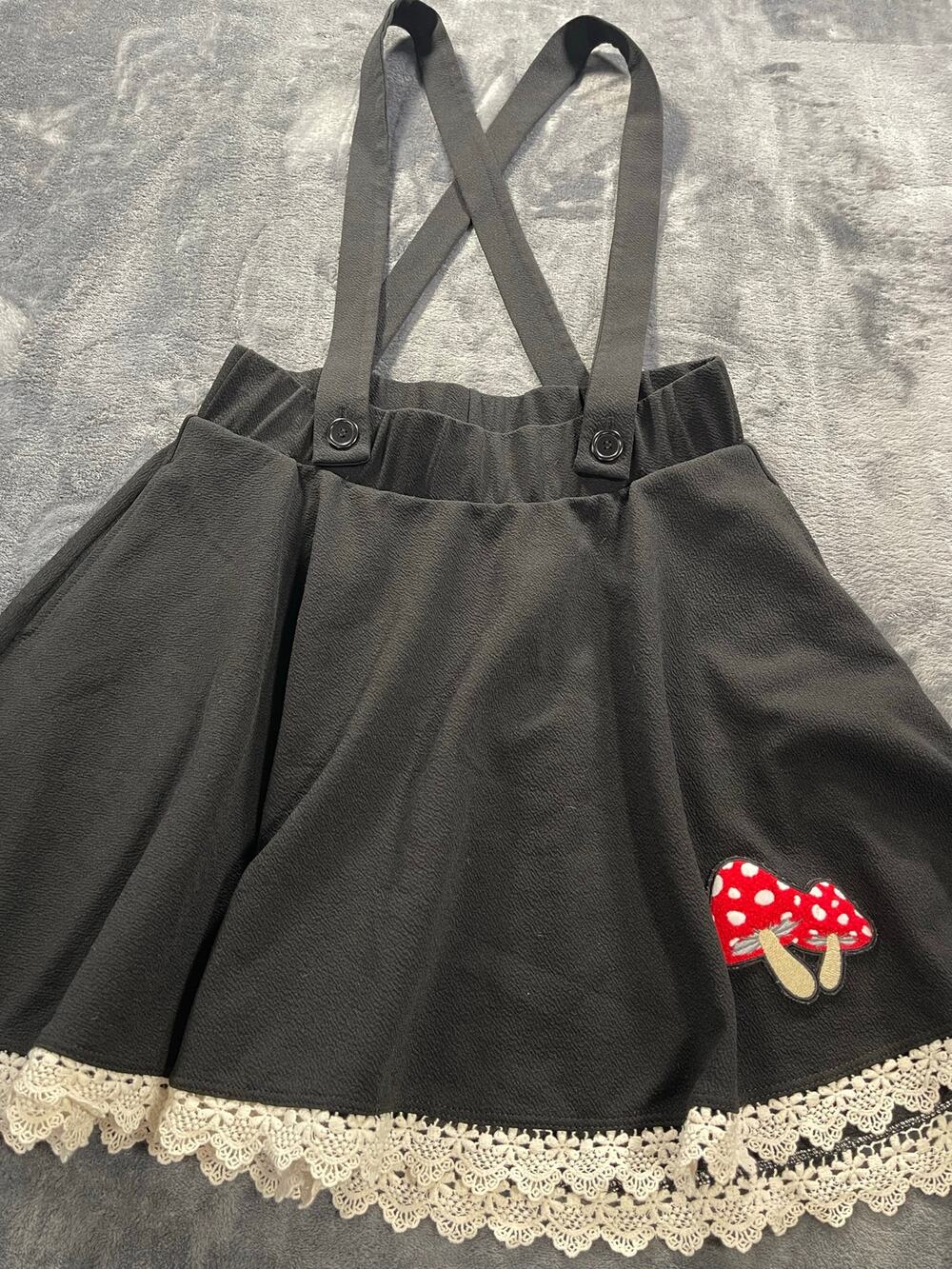 Midnight Hour Womens Large Mushroom Patch Goth Whimsigoth Suspender Skirt Pocket